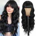 UNNYMGER Black Wig with Bangs Curly wavy Wig for Women Long Natural Black wavy wigs skinfriendly synthetic fibersc for festival holiday Use 26IN
