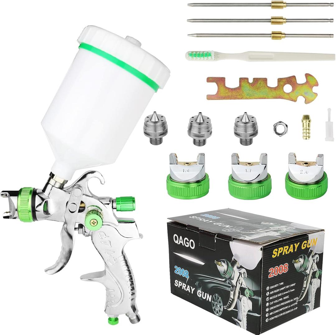 HVLP Spray Gun 1.4mm Tip with Replaceable 1.7mm 2.0mm Nozzle Hvlp Gravity Feed Paint Sprayer Gun with 600cc Color Cup and Wrench Air Spray Gun for Car Prime,Furniture Surface Painting,Base Coating