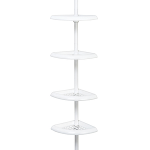4 Tier Tension Pole Shower Caddy Plastic Corner Pole Adjustable Shelves 5-8ft White