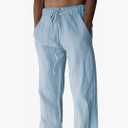 PIDOGYM Mens Cotton Linen Pants, Summer Beach Pants Casual Loose Fit with Elastic Waist Drawstring XL