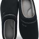 House Slippers for Women with Arch Support | Memory Foam Non-Slip, Two Tone Embroidered Soft Home Slippers, All Season Comfort (10, Black-grey)