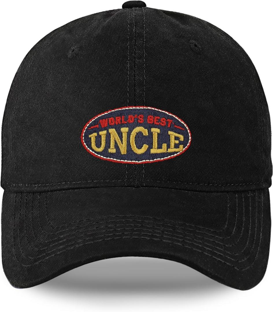 Uncle Gifts, World's Best Uncle Hat, Adjustable Embroidered Family Baseball Cap Black