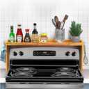 IIIOIIIA Bamboo Over the Stove Spice Shelf for Kitchen, 31.5" Spice Rack Organizer Shelf with 6 hooks, 11.4" Height Extra Storage Countertop, Easy to Assemble