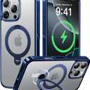 CASEKOO Titanium 360Rotatable Magnetic Stand for iPhone 16 Pro Max Case [Compatible with Magsafe][16FT Military Protection] Transparent Slim Polished Frame Titanium Alloy Sturdy Stand 6.9'', Blue