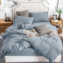 PURE ERA Jersey Knit Duvet Cover Set 100% T-Shirt Cotton Super Soft Comfy 3pc Bedding Set with Zipper Closure (Heather Blueish Grey, King)