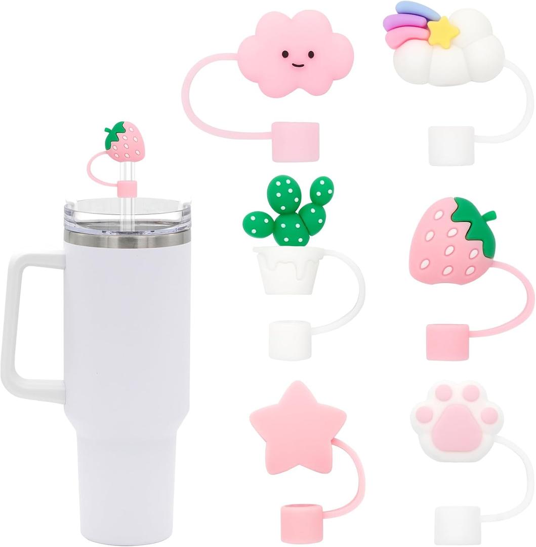 5 x Straw Cover for Stanley Cup, 6Pcs Silicone Straw Topper Compatible with Stanley 30&40 Oz Tumbler, Stanley Cups Accessories