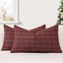 OTOSTAR Pack of 2 Christmas Plaid Decorative Throw Pillow Covers 12x20 Inch Scottish Tartan Farmhouse Decor Pillow Covers Cushion Case Couch Pillowcase for Home Sofa Bed Decor (Red)