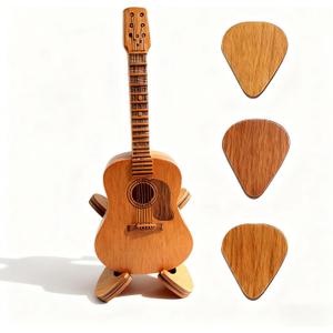 Wooden Music Accessory Case with 3 Guitar Picks, Portable Holder and Storage Box for Plectrums - Thoughtful Gift for Guitar Players