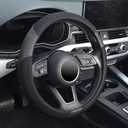 Car Steering Wheel Cover 14.5-15 inch, Microfiber Leather Ice Silk Design, Breathable Comfort Grip, Non-Slip, Black