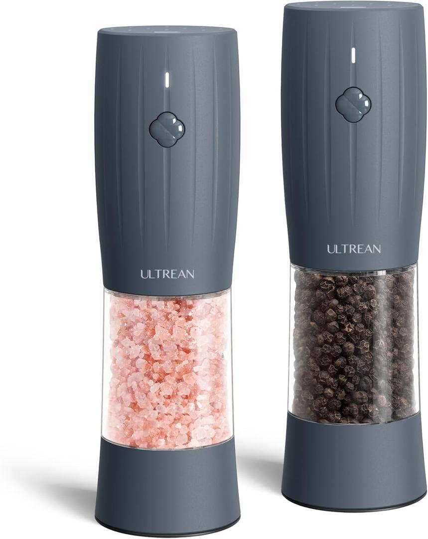 Ultrean Electric Salt and Pepper Grinder Set, Rechargeable Salt and Pepper Shakers, 6 Adjustable Coarseness, LED Light, Kitchen Gadget & Christmas Gifts, Blue-Grey