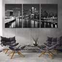 Philadelphia Cityscape Canvas Painting Wall Art Skyline at Night Framed Canvas Art Prints Native American Wall Artwork Pennsylvania, USA Canvas Poster Decorations for The Home, 60" Wx28 H, 20"x28"x3 Panels