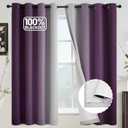 COSVIYA 100% Blackout Purple Ombre Curtains for Bedroom with White Back, 2 Thick Layers Thermal Insulated Room Darkening Grommet Window Drapes, 52x63 Inch, 2 Panels