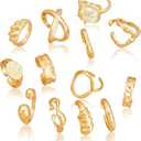 RINHOO FRIENDSHIP Gold Chunky Rings Set for Women 14K Gold Plated Dome Chunky Twisted Signet Stackable Rings Open Ring Band Statement Jewelry