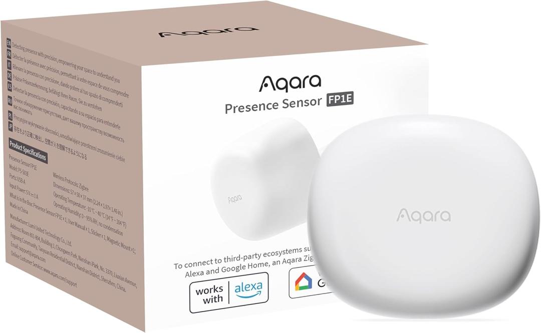 Aqara Zigbee Presence Sensor FP1E, mmWave Radar Wired Motion Sensor, AI Spatial Learning, Supports HomeKit, Alexa, Google Home, Matter Over Bridge, Requires Aqara Zigbee 3.0 Hub