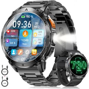 Smart Watches for Men Answer/Make Call, 1.62" AMOLED/730mAh Battery/LED Flashlight Military Smartwatch, 110+ Sports Modes IP68 Waterproof Fitness Tracker for Android iOS Black