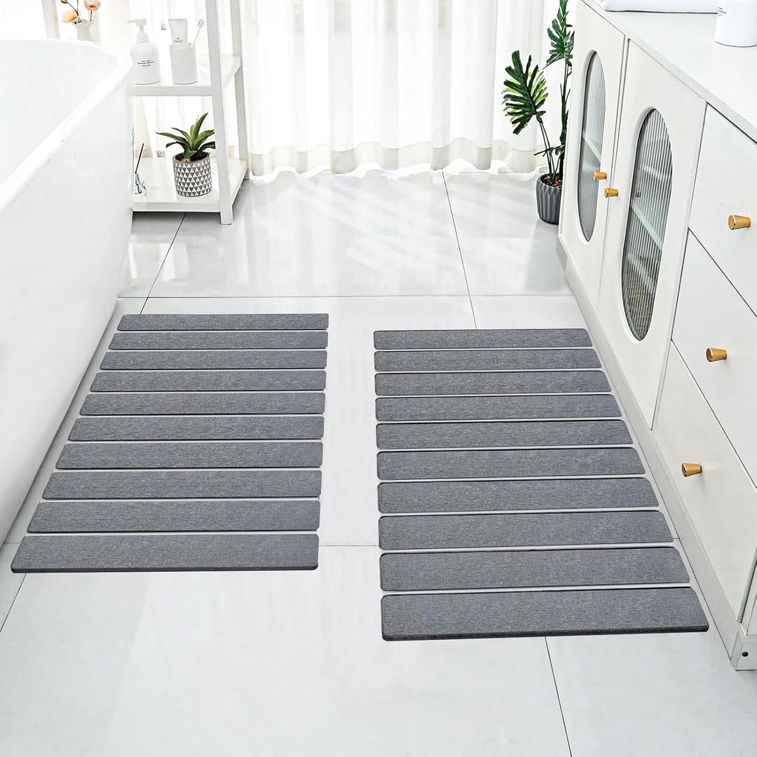 Cuckan 2 Pack Foldable Stone Bath Mats for Bathroom Super Absorbent Diatomaceous Earth Bath Mat Quick Dry Bath Rug Drying Mats with Non Slip Shower Rug Tub Shower Mat (Dark Gray)