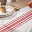Christmas Table Runner 13 x 60 Inch for Dining Table, Boho dcor Coffee Table Runner with Handcrafted Tassels, red and Beige Stripe Table Runner for Holiday, Winter