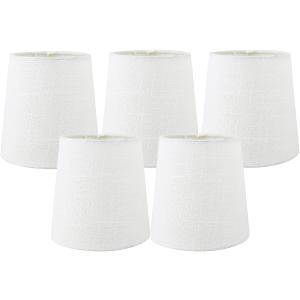 MERIVILLE Set of 5 Off White Linen Clip On Chandelier Lamp Shades, 4-inch by 5-inch by 5-inch