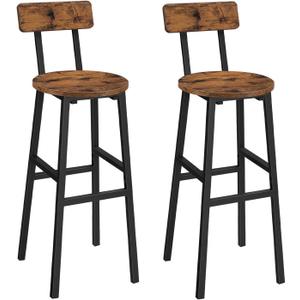 MAHANCRIS Bar Stools, Set of 2 Round Bar Chairs, 28 Inches BarStools with Back, Breakfast Bar Chairs with Footrest, Counter Bar Stools, for Dining Room, Kitchen, Bar, Rustic Brown BAHR27701