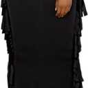 Lrady Women's Elastic Waist Slim Bodycon Side Tassels Long Maxi Pencil Skirts (XX-Large, Black)