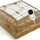 JKMAX Heated Electric Blanket Full Size - 72"x84" Flannel Heating Blanket with 10 Heating Levels & 5 Time Settings Over-Heat Protection, Winter Warmer for Adults with ETL CertificationIvory (Beige)