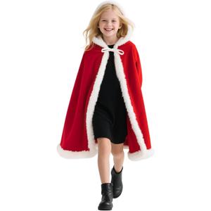Adult Children Christmas Santa Robe Cape, Velvet Red Hooded Cloak Party Costume Masquerade Cape