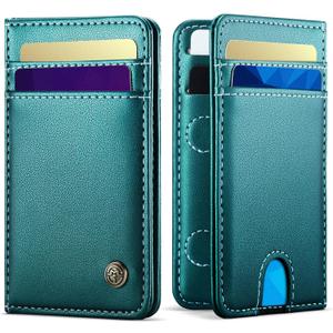 Wallet for Women Men RFID Blocking Card Holders and Money Slots, PU Leather Front Pocket Minimalist Slim Wallets Gift for Mens, Bluish Green