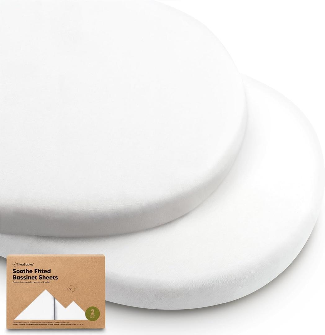 2-Pack Organic Bassinet Sheets for Girls, Boys - 100% Cotton Bassinet Mattress Sheets Compatible with Halo Bassinest Swivel Sleeper,Graco,Baby Delight,Chicco,Unisex Fitted Bassinet Sheets(Soft White)