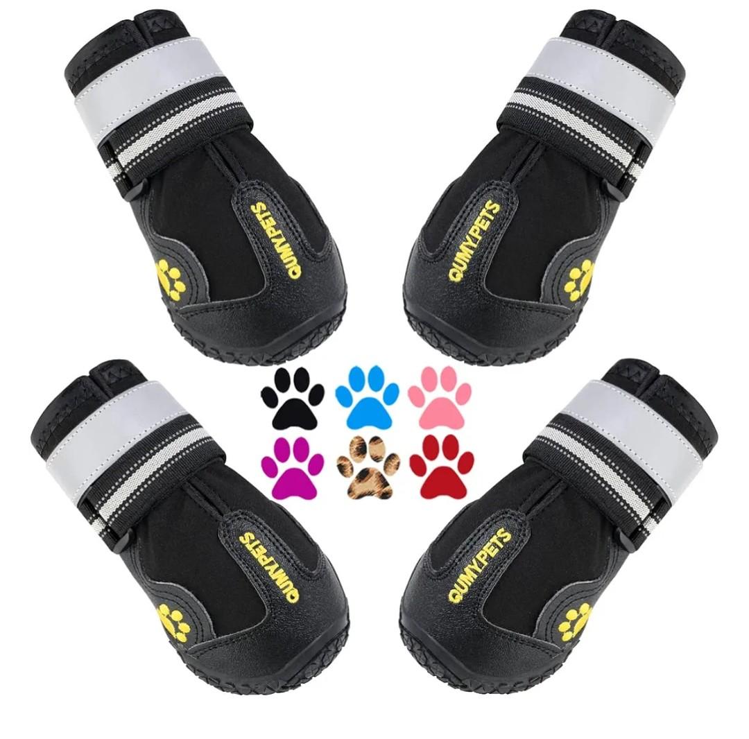 QUMY Dog Shoes for Large Dogs, Medium Dog Boots & Paw Protectors for Winter Snowy Day, Summer Hot Pavement, Water-Resistant in Rainy Weather, Outdoor Walking, Indoor Hardfloors Skid-Resistant Sole, Size 2