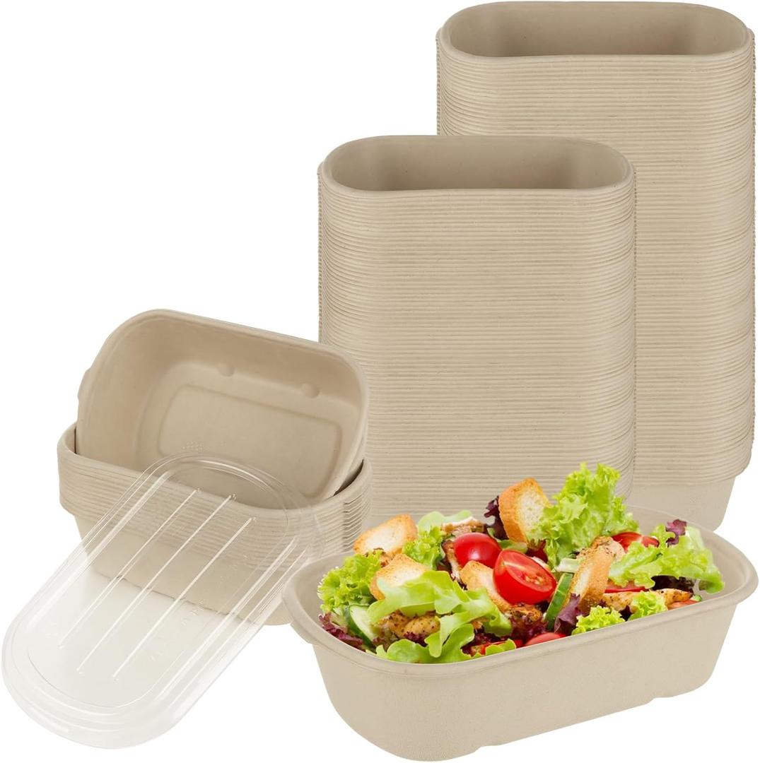 100 Pack 25oz Paper Food Containers with Lids, Meal Prep Containers Disposable Paper Food Containers Throw Away Lunch Salad Bowls for Hot/Cold Food, Salad, Leftovers, Snacks, Desserts