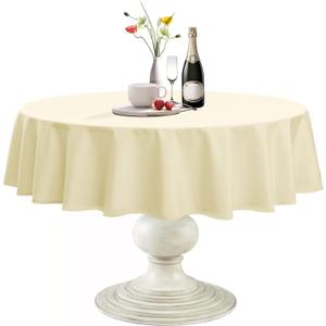 Softalker Round Tablecloth, Waterproof & Stain Resistant Table Cloth Wrinkle Free Fabric Washable 210GSM Polyester Table Cover for Spring/Party/Outdoor - 60 inch, Ivory
