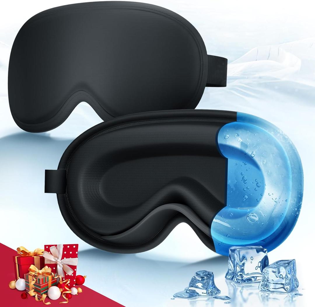 3D Cooling Gel Eye Mask - Reusable Cold Sleep Mask, Eyes Ice Pack with Hot & Cold Compress Therapy for Puffiness, Dark Circles, Dry Eyes, Headaches and Stress Relief (Black,1 Pack)