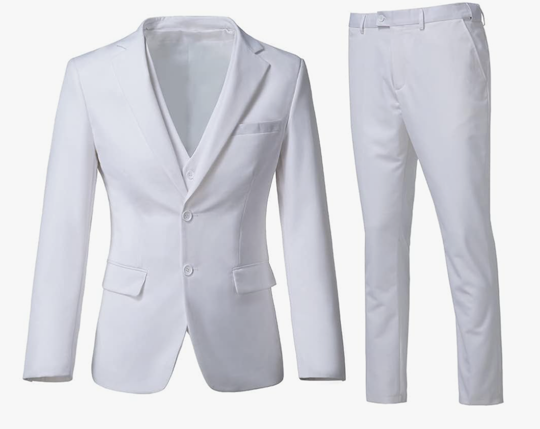 Men's 3 Piece Slim Fit Suit Set, Two Button Blazer Solid Jacket Vest Pants Wedding Business Suit M