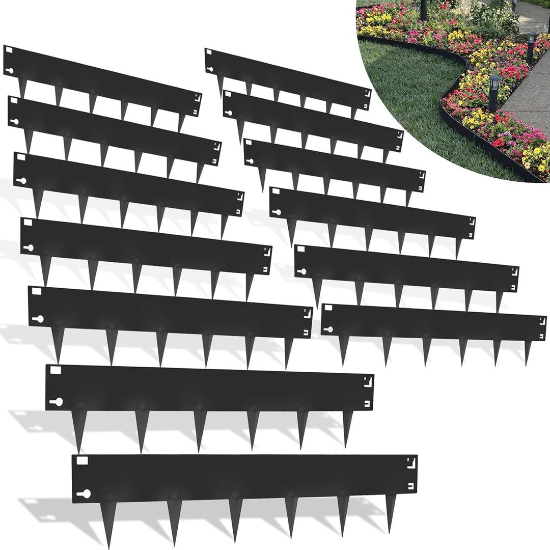 20FT/40FT Galvanized Steel Landscape Edging, 40" x 8" Metal Garden Border, Hammer-in Lawn Edging for Landscaping, Lawn Edge for Garden, Yard & Pathway (Black-12pcs)