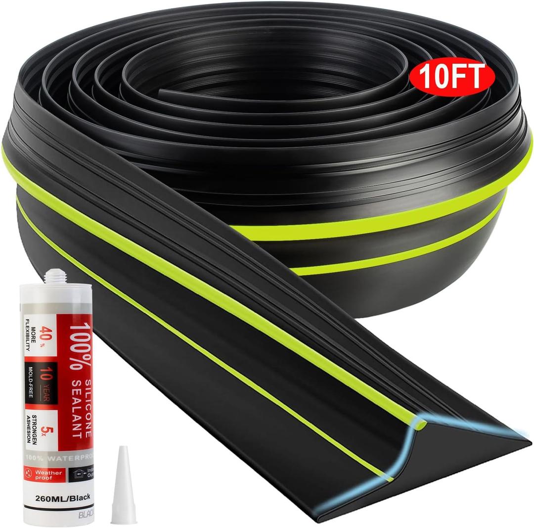 Jin&Bao Universal Garage Door Threshold Seal Strip 10FT Kit, Bottom Waterproof Rubber Weather Stripping ReplacementGreen, 1 Adhesive