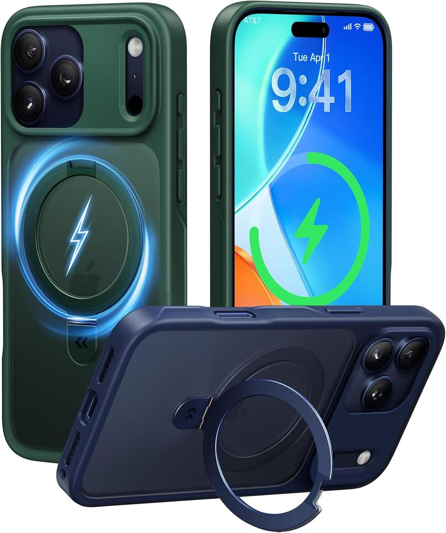 CASEKOO Ultra-Magnetic Stand for iPhone 17 Pro Case [Military Drop Protection] [Compatible with MagSafe] Shockproof Translucent Matte Slim Ring Holder Case for iPhone 17 pro 6.3", Green