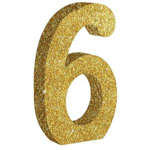 7.8 Inch Gold Glitter Number 6 Wooden Table Centerpieces Birthday Party Decorations, (1 Pack)