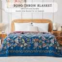 Boho Blanket Soft Muslin BohoThrow Blanket, 100% Cotton Floral Printed Farmhouse Decor All Season Reversible Rustic Throw for Sofa Couch ChairBlue, 60"x80"