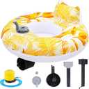 Motorized Pool Float for Adults, Electric Inflatable Pool Lounger with Motor Backrest Cup Holder Pusher Handles and Pump, Battery Powered Float Chair for Summer