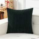 UGASA Velvet 24x24 Inch Soft Throw Pillow Cover Boho Farmhouse Decorative Striped Corduroy Both Sides Solid Square Cushion Case for Couch Bedroom Sofa Home, 1 Piece, Dark Green