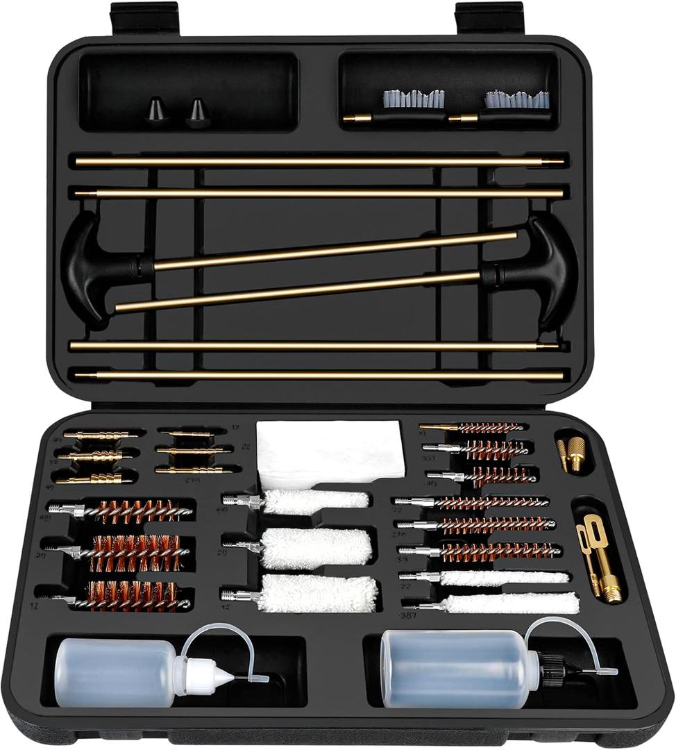 Universal Gun Cleaning Kit, Rifle Cleaning Set with Reinforced Brass Rods, Brass Jags and Slotted Tips