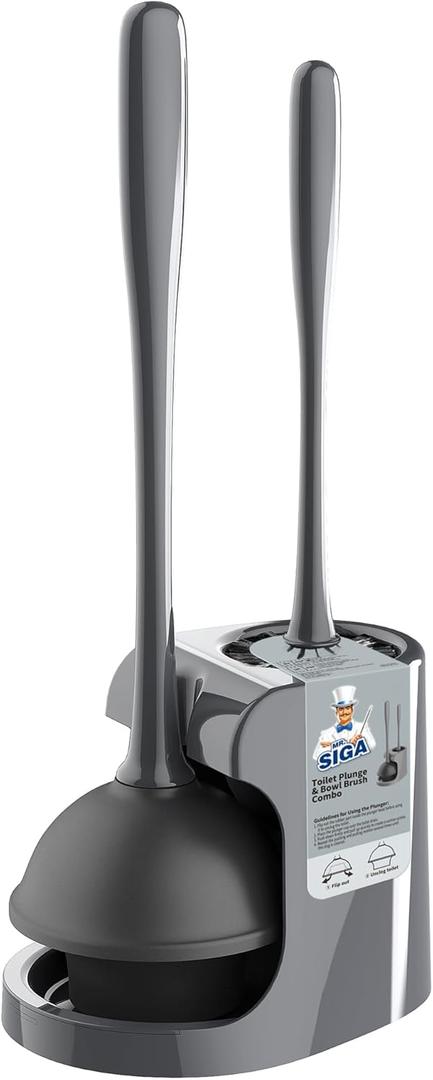MR.SIGA Toilet Plunger and Bowl Brush Combo for Bathroom Cleaning, Gray, 1 Set