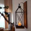 Homemory Wall Candle Sconce, Wood Rustic Candle Holder Decorative Candle Lantern with Glass Holder, Wall Decorations for Living Room, Dining Room (1, Dark Brown)