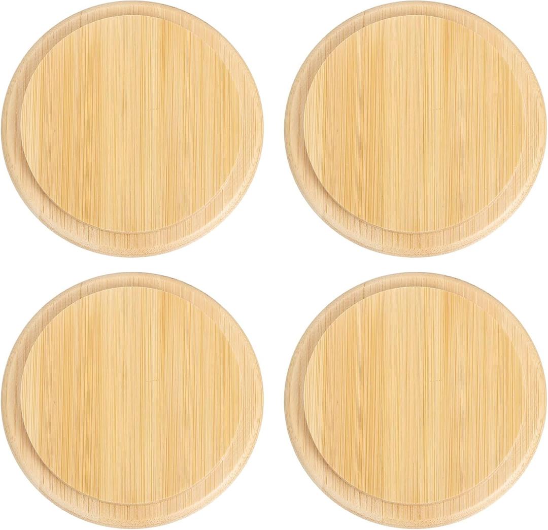 uxcell 4Pcs Bamboo Cup Lid 3.35 Inch, Cup Cover Coffee Mug Cover Tea Glass Drink Cup Lid, Reusable Wooden Round Cup Lid for Keeping Warm