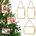 Qunclay 6 Pcs 2x3 3x2 Christmas Brass Picture Frame Ornaments Xmas Metal Double Glass Hanging Photo Frame with Metal Chain for Christmas Tree Decorations(Gold)