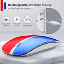 2 x JOYACCESS Rechargeable Wireless Mouse, 2.4G Portable Slim Silent Mouse with USB Receiver and Type C Adapter, 5 Level 3000 DPI, Works with Mac or iPad (Blue & Red)