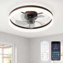 Ceiling Fans with Lights, 20" Coffee Brown Flush Mount Ceiling Fan with Remote, 6-Speed Low Profile Smart Fan for Bedroom, Kitchen, Kids Room, Small Room