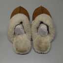 KIDMI 100% Genuine Leather Slippers for Women Fuzzy Winter Scuff House Shoes Cozy Warm Slip on Bedroom Slippers Indoor Outdoor,Chestnut 39 (size 8-8.5)