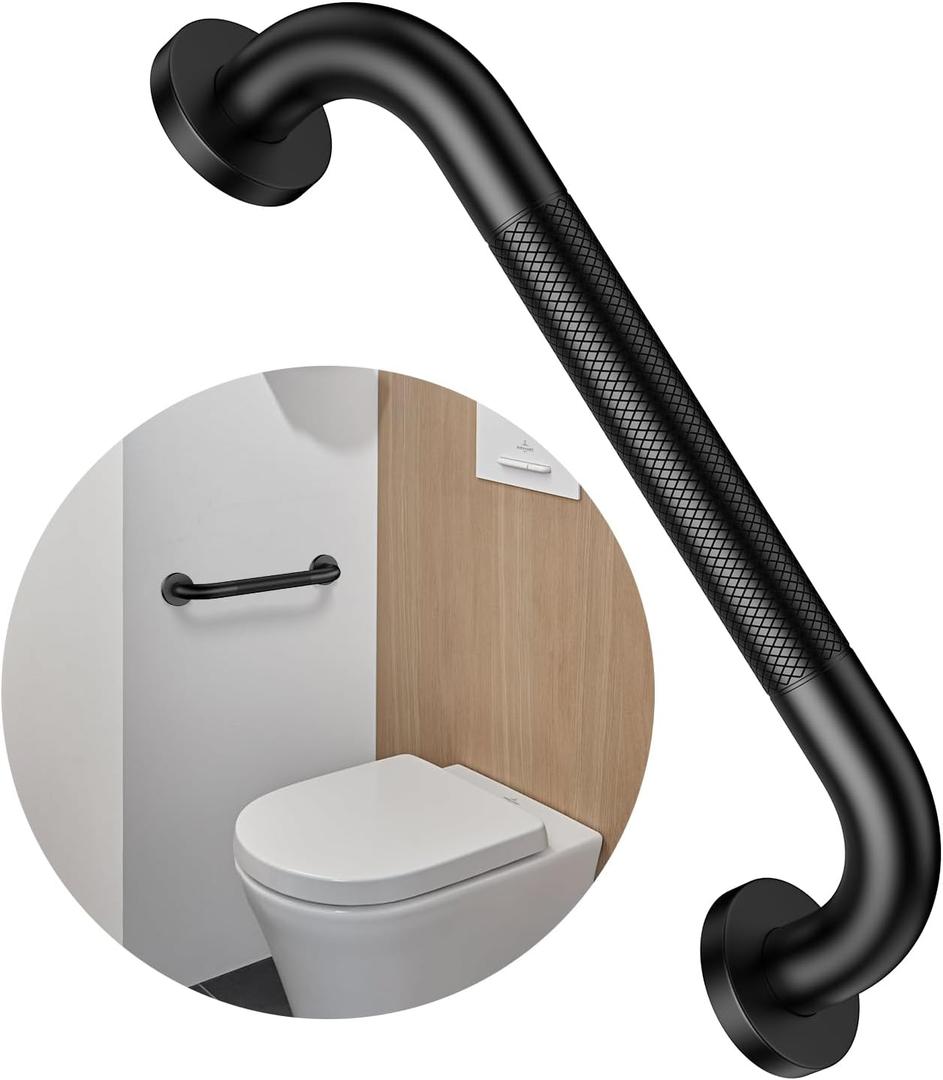 16 Inch Anti Slip Shower Grab Bar, Munzong Oil Rubbed Black Bathroom Grab Bar for Bathtubs and Showers, Knurled Handicap Balance Bar,Safety Hand Rail Support Elderly Senior Assist Bath Handle