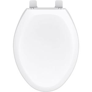 Gerber Elongated Toilet Seat with Cover, Soft Close, No Slam, Quick & Easy Install, Heavy-Duty Plastic, Adjustable Fit for Standard Elongated Toilets, Durable & Fade-Resistant, White G0099213